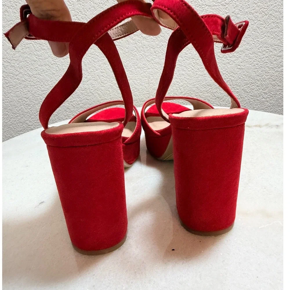 NEW Theresa Lollipop Red Suede Platform Ankle Strap Block Heel size 8M
